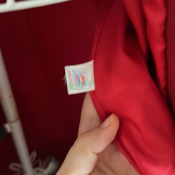 VINTAGE Union Workers Wool Red Pea Coat with Black Velvet Cuffs & Collar Sz 10 - Picture 5 of 9